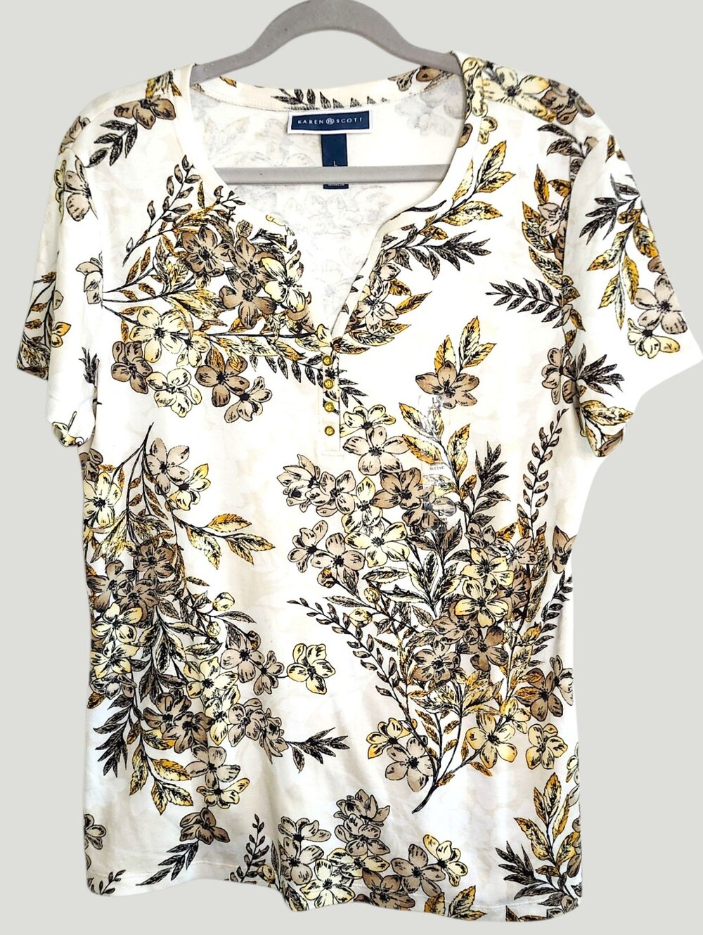 Karen Scott Floral Top Large Whimsy Grandmacore Cottagecore Botanical